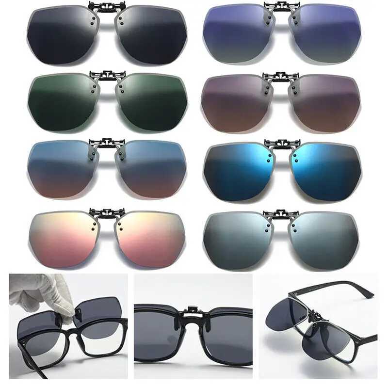 Polarized Clip Sunglasses Men Women Flip Up Photochromic Driving Glasses Mirrored Sun Glasses UV400 Night Vision Fishing Goggle Z250614