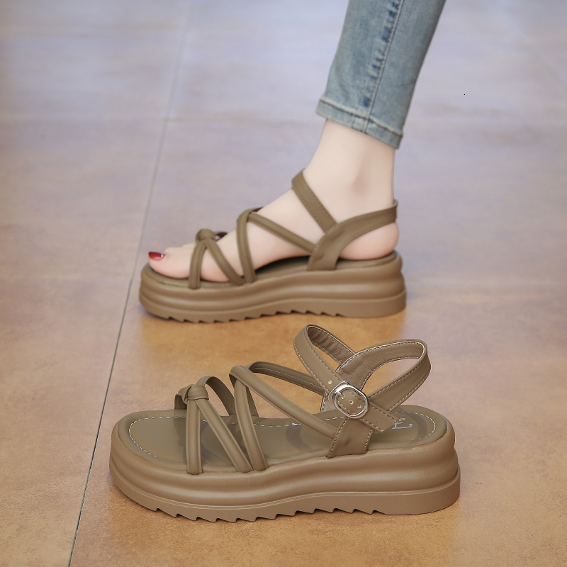 Ddmyoutdoor Platform Sandals For Women Summer New Fashion Versatile Design Sense Niche Temperament One Strap Roman Shoes Outdoor Shoes