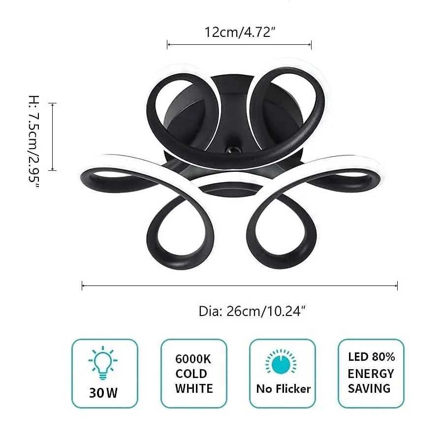 LED Ceiling Light Flower Design Ceiling Light Fixture for Hallway Balcony Kitchen Bathroom Bedroom Cool White 6000K (Black) XJ2500613