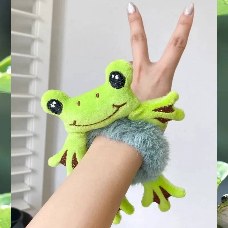 1pcs Girl Frog Plush Green Circle Bun Cute Funny Hair Band Elastic Scrunchies For Women Ponytail Hairstyle