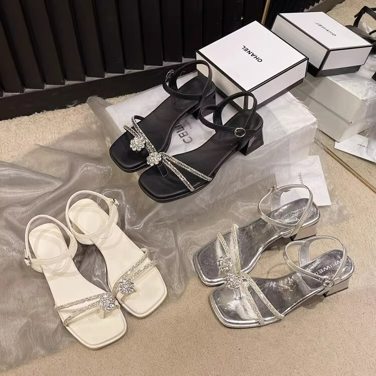 Ddmysports One Strap Crystal Chunky Heel Women S Sandals New Fashion Bowknot Fairy Style Stunning Open Toe Simple Outdoor Shoes