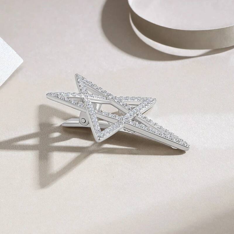 2025 Sparkle Heart Star Full Dia Hairpins For Girl Sier Jewelry Women's Moissanite Hair Clip With GRA Gift