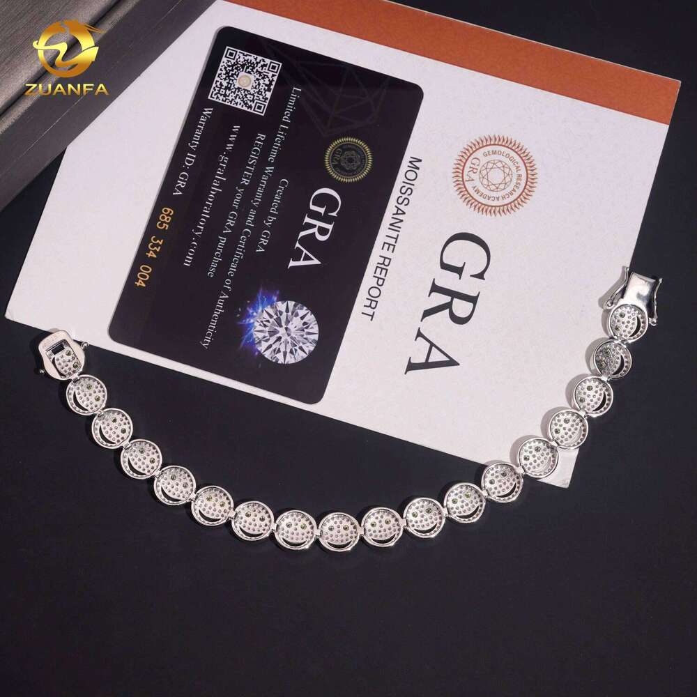 Smiley Face Green 10Mm Sier Hip-Hop Jewelry Men's Iced Out VVS D Moissanite Fashion Bracelet