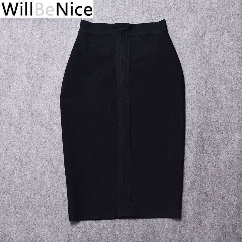 Willbenice Sexy Hot Pink Black Knee Length Wholesale Womens Bodycon Bandage Pencil Celebrity Party Skirts