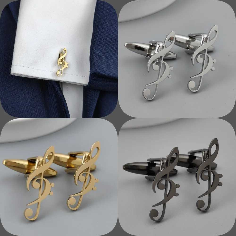 New music symbol hollow mens cufflinks shirt fashionable matching stainless steel high-quality birthday gift formal wear XJ250614