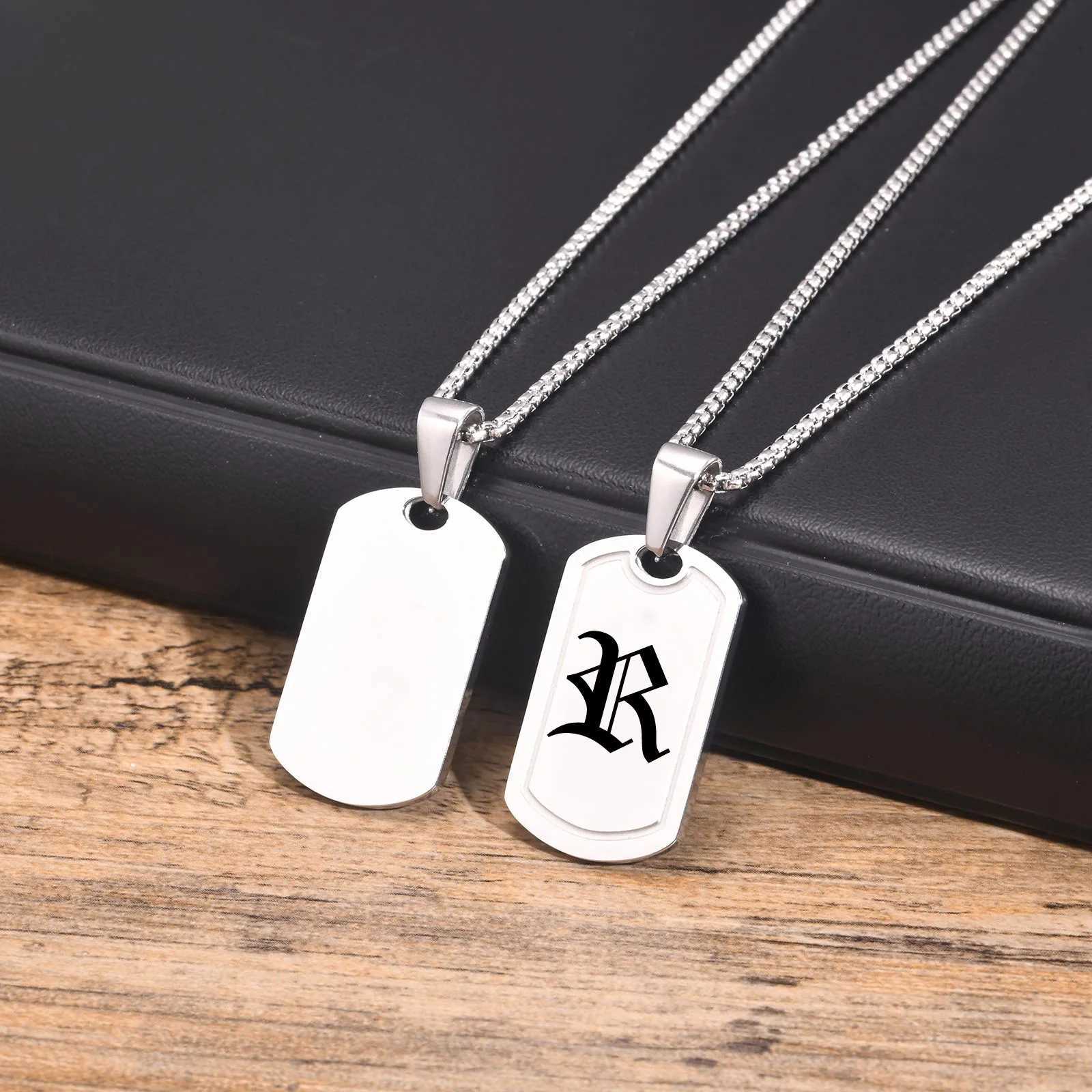 Punk Initial DogTag Necklace for Men A-Z 26 Letter Stainless Steel Pendant Necklaces Old English Number Jewelry Gifts for BBF Z250614