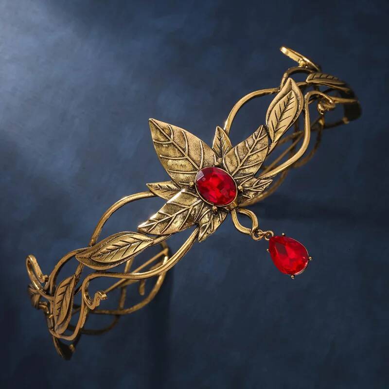 Gold Color King Round Ees Crown Crystal Goddess Tiaras Women Man Vintage Leaf Headband Diadem Bridal Hair Accessories