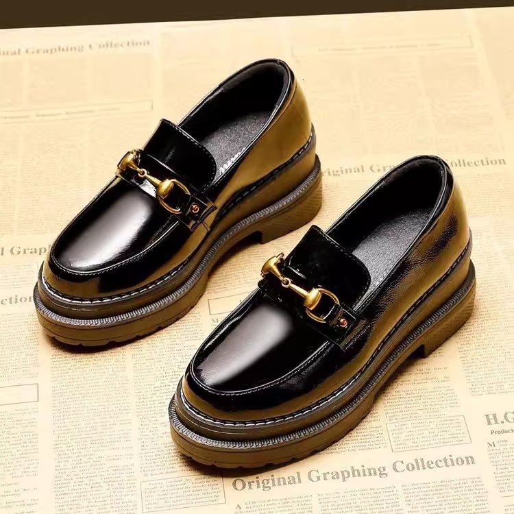 Ddmysports Thick Soled Women S British Style Autumn New Wedge Small Leather Shoes All Season Platform Versatile Loafers For Outdoor Shoes