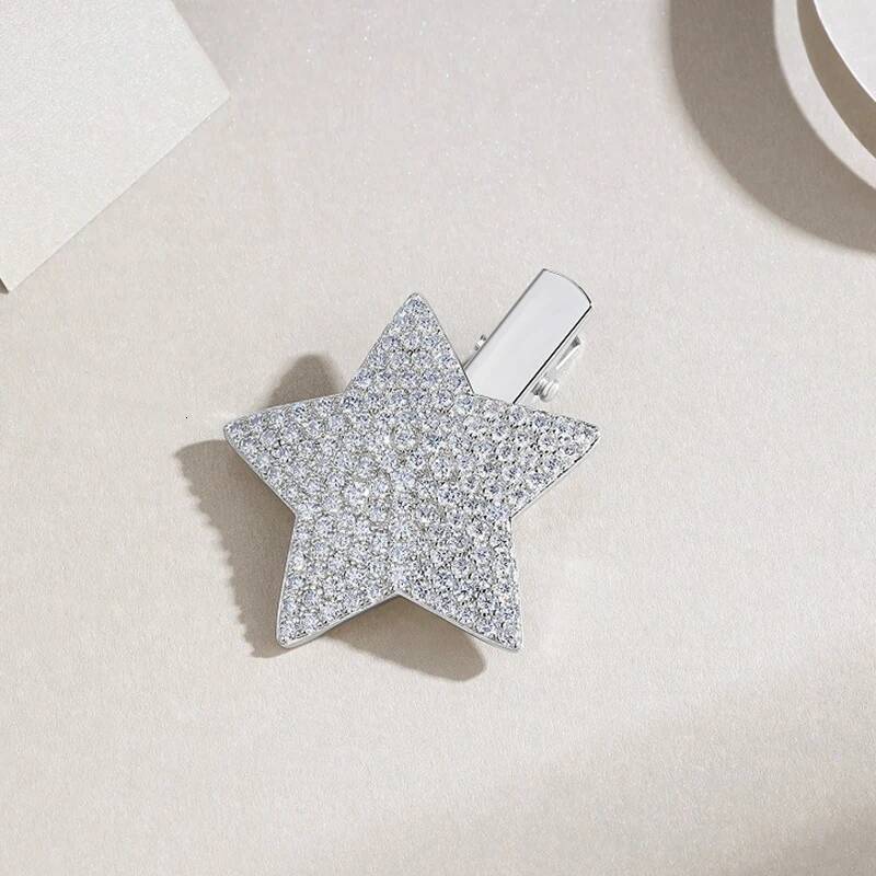 2025 Sparkle Heart Star Full Dia Hairpins For Girl Sier Jewelry Women's Moissanite Hair Clip With GRA Gift