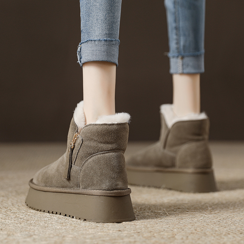 Ddmysports Northeast Snow Thick Sole Women S Fleece Lined Thickened Warm Short Boots Winter Suede Side Zipper Height Increasing Cotton Shoes Outdoor S