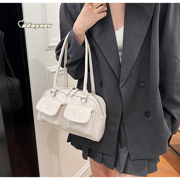 Korean Seo Ye-jung Embroidered Sister Same Style Standoil Bowling Niche Boston Shoulder Handbag Underarm Bag ddmynov