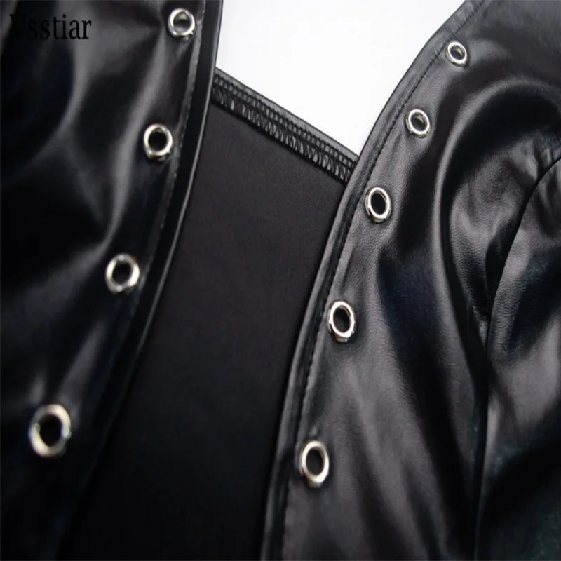 Vsstiar Fashion Leather PU Women Vest Sexy V Neck Backless Halter Crop Top Summer Lace Up Party Clubwear Tanks Black White 250611