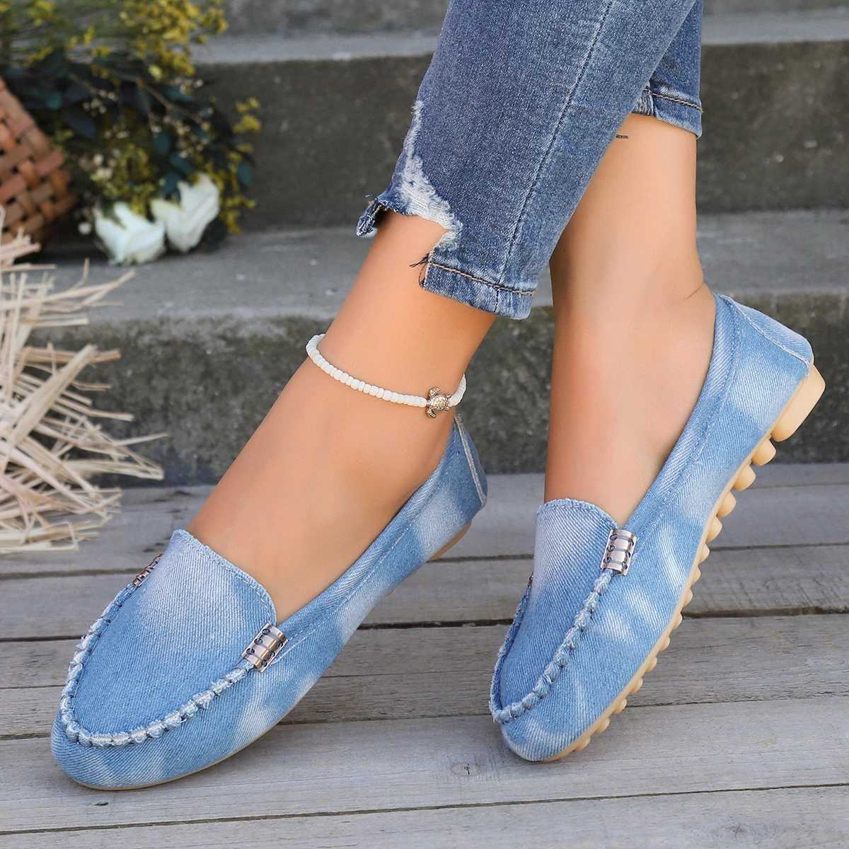 New Womens Casual Canvas Sneakers Spring Autumn Flat Loafers Fi N-slip Soft Round-toe Denim Flat Shoes Plus Size 43 XJ250614