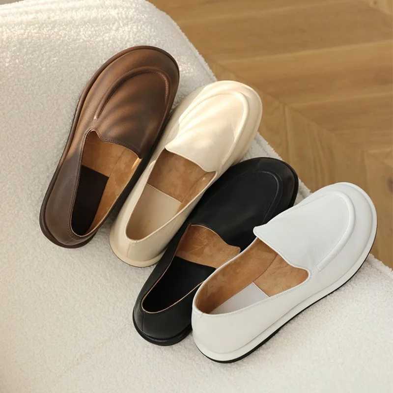 Loafers Women 2024 New Spring e Foot Slip- Round Toe Shoes Women Genuine Leather Soft Flats Shoes Women XJ250614