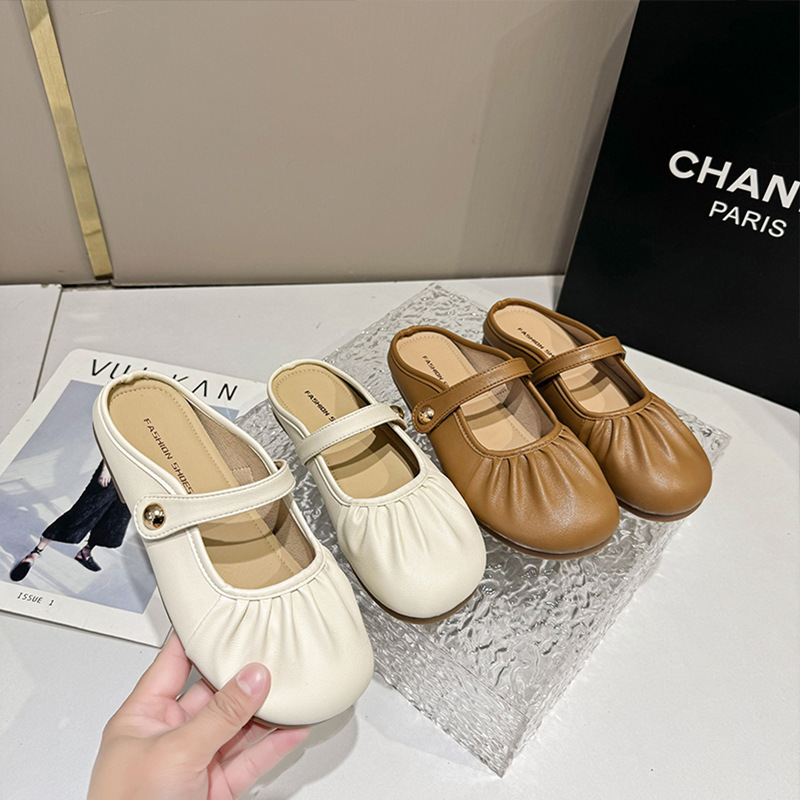 Ddmyoutdoor Lazy Slip On Mules Versatile Non Soft Sole Half All Season French Style Outdoor Closed Toe Slippers For Women Outdoor Shoes