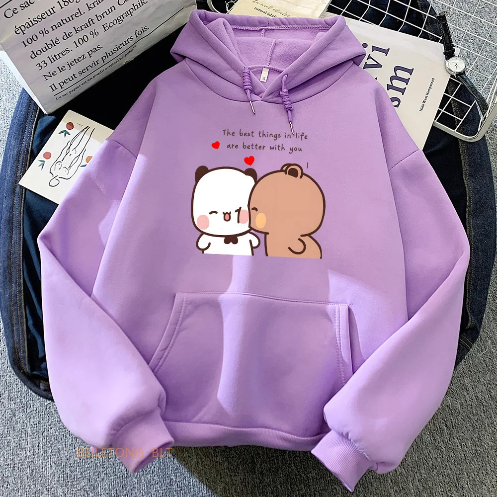 Panda Bear Bubu Dudu Love Heart SweatshirtMen Clothing Casual Long Sleeve Kawaii Printing Pullovers for Winter Fleece 250614
