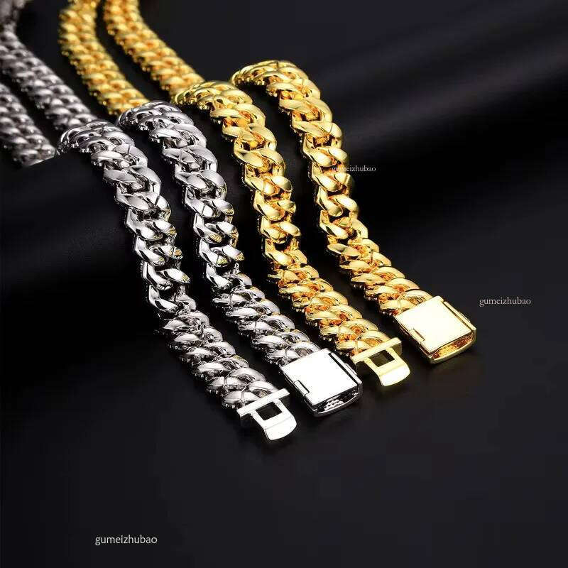 Hip Hop 2 Rows Stones 12mm Sterg Sier White Gold Plated Iced VVS Dia Moissanite Cuban k Chain Rock Jewelry