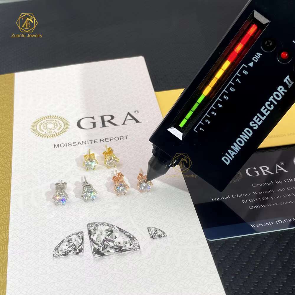 Moissanite Stud Earrings with Gra Certificate 1 Carat VVS Diamond Earrings Pass Diamond Test 925 Silver Earring for Women Ladies