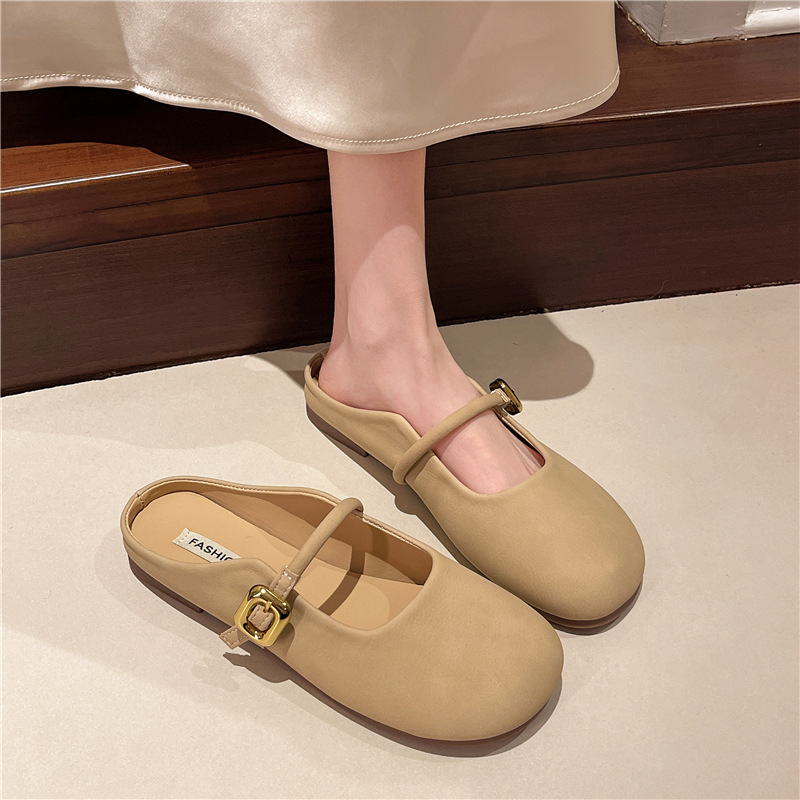 Ddmyoutdoor New Closed Toe Slippers For Outdoor Wear Flat Summer Soft French Style Fashionable Lazy Casual Internet Celebrity Outdoor Shoes