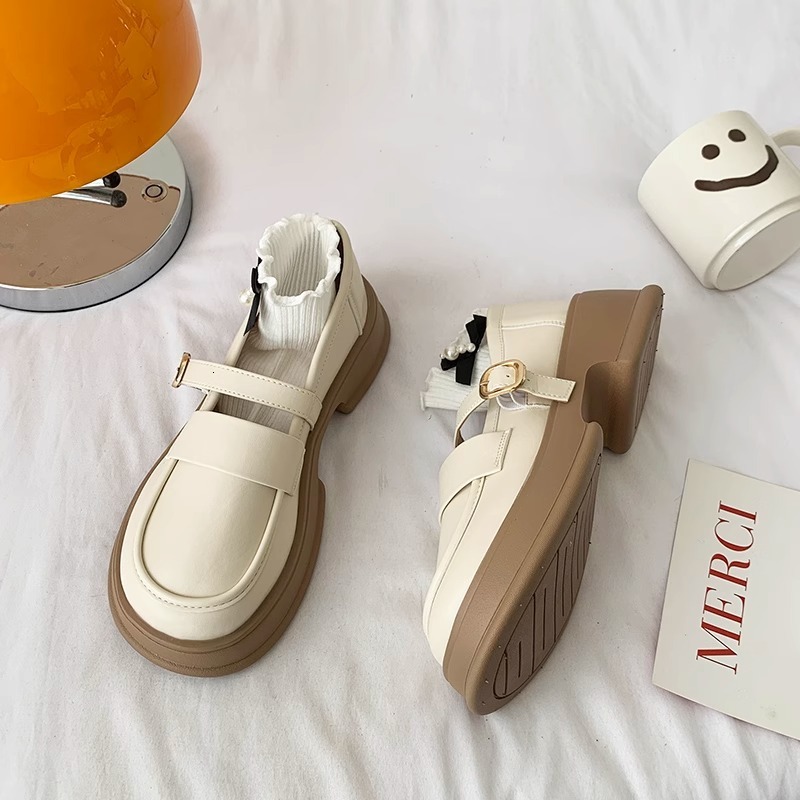Ddmyoutdoor Versatile British Style Women S Leather Spring New Thick Sole Chunky Heel Fashion Casual Loafers Mary Jane Shoes Outdoor Shoes