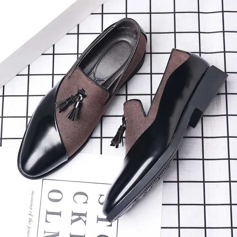 Mens Dress Shoes 2025 New Casual Leather Shoes Men Business Dress Leather Shoes Trend Versatile Loafers Pointed Toe Slip- XJ250614