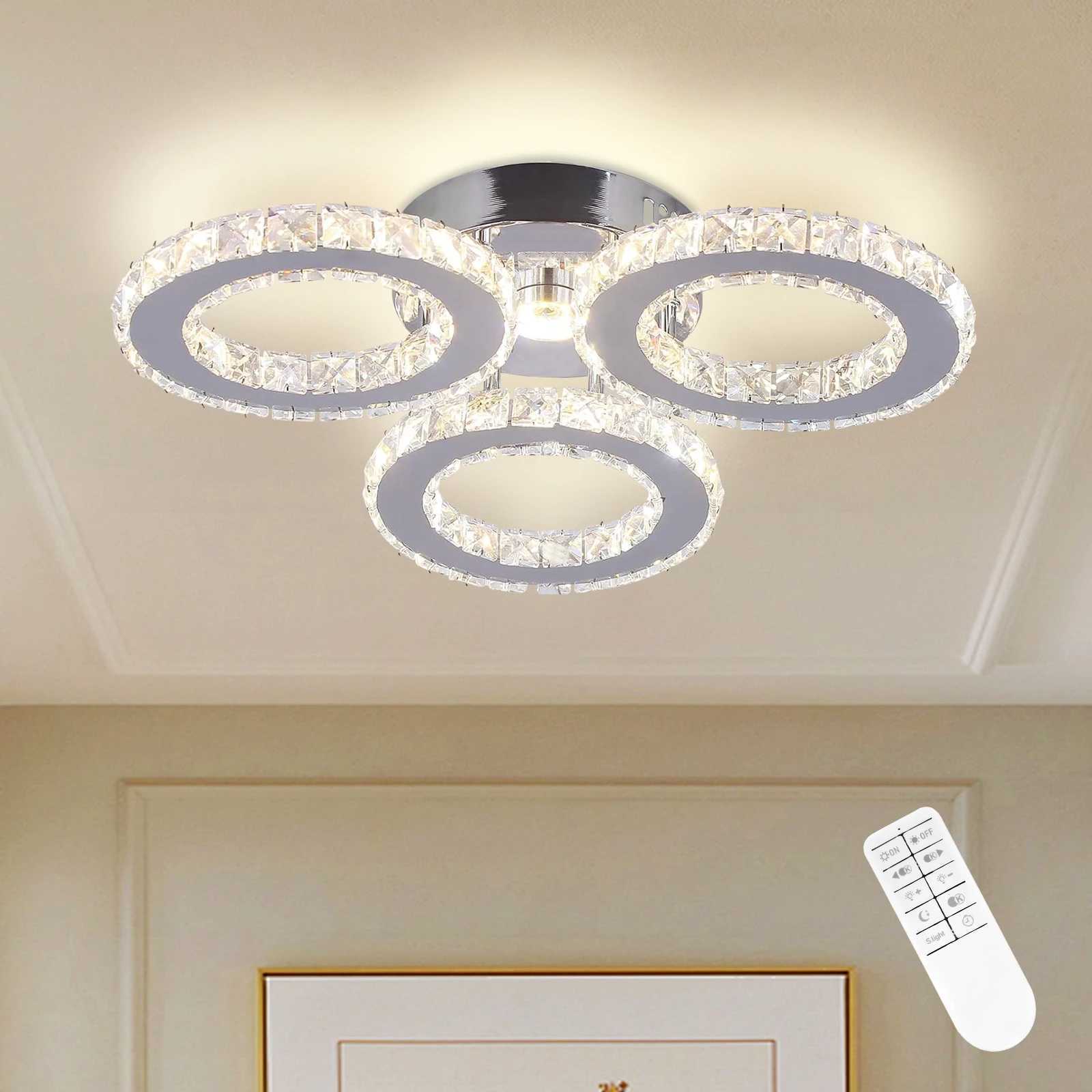 3-Circle Crystal Ceiling Light with Stepless Dimming US Plug Modern Dimmable Fixture for Living Room Bedroom Decor Lighting XJ2500613