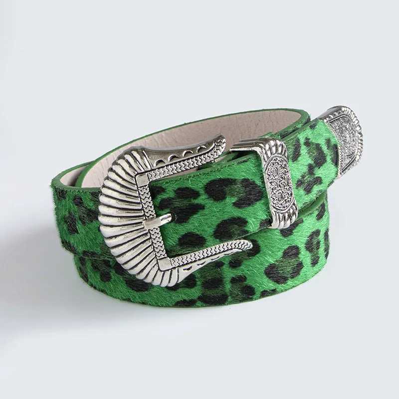European and New Retro Carved Imitation Horse Hair Leopard Print Fashionable Y2K Dopamine Western Buckle Belt X250614