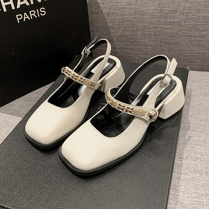 Ddmyoutdoor French Style Black High Heels Closed Toe Sandals Women New Spring Summer Chunky Heel Mary Jane Evening Single Shoes Outdoor Shoes