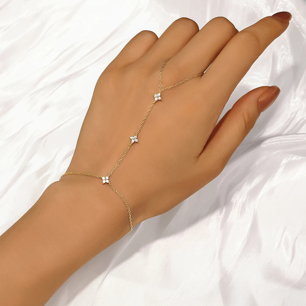 Aide 925 Sterling Silver Fine Jewelry Geometric Lucky Flower CZ Sparking Zircon Bracelets For Women Hand Chain Bracelets Jewelry 250610