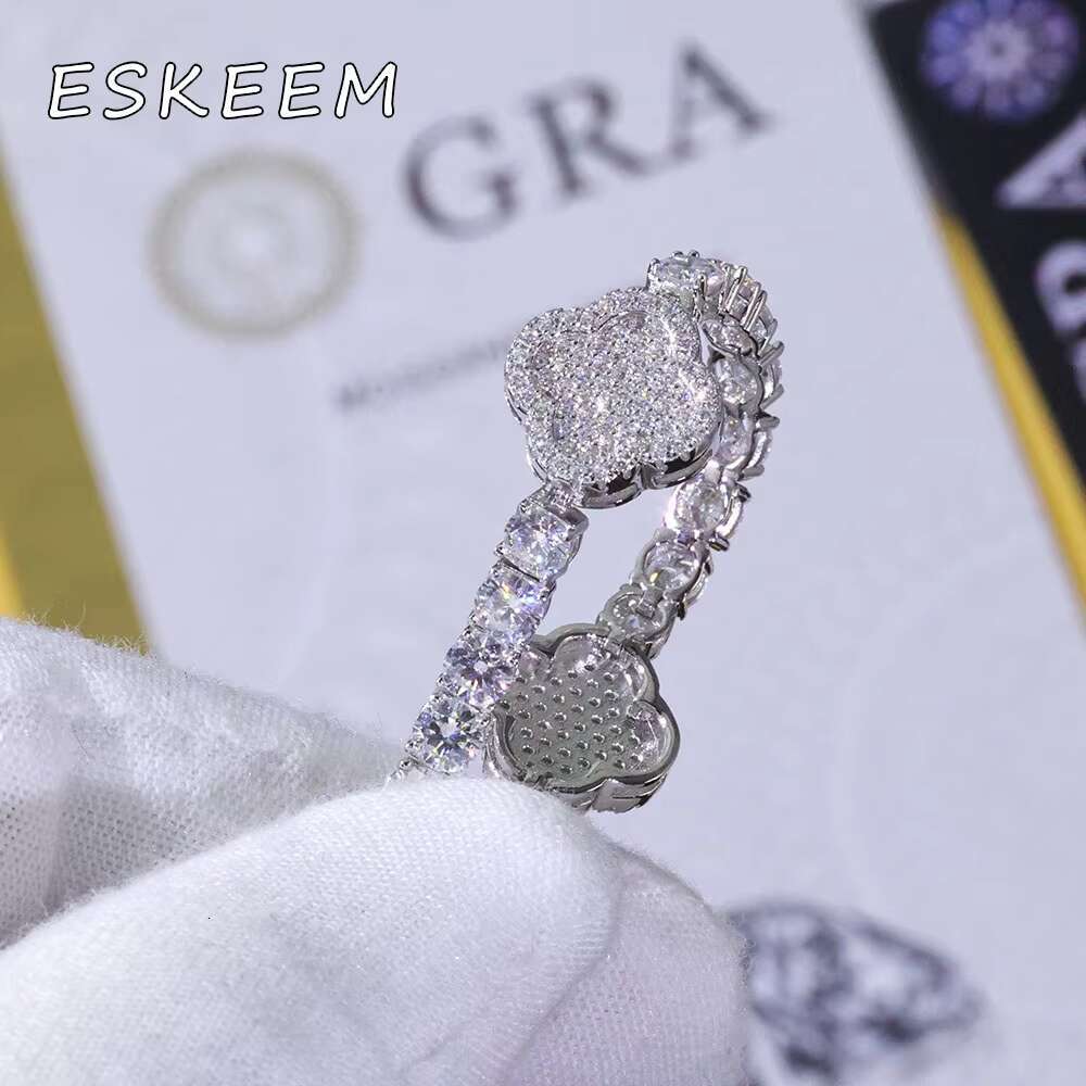 High Quality VVS Moissanite Four Leaf Clover Tennis Bracelet 925 Sterling Silver Gold Plated Iced Out Womens Jewelry