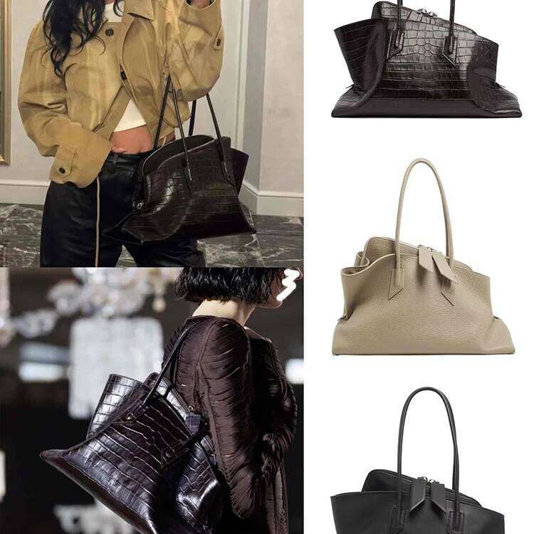 Retro Crocodile Pattern Large Capacity Tote Design Women's Pleated Pu Leather Shoulder Female Daily Commuter Bag 2025