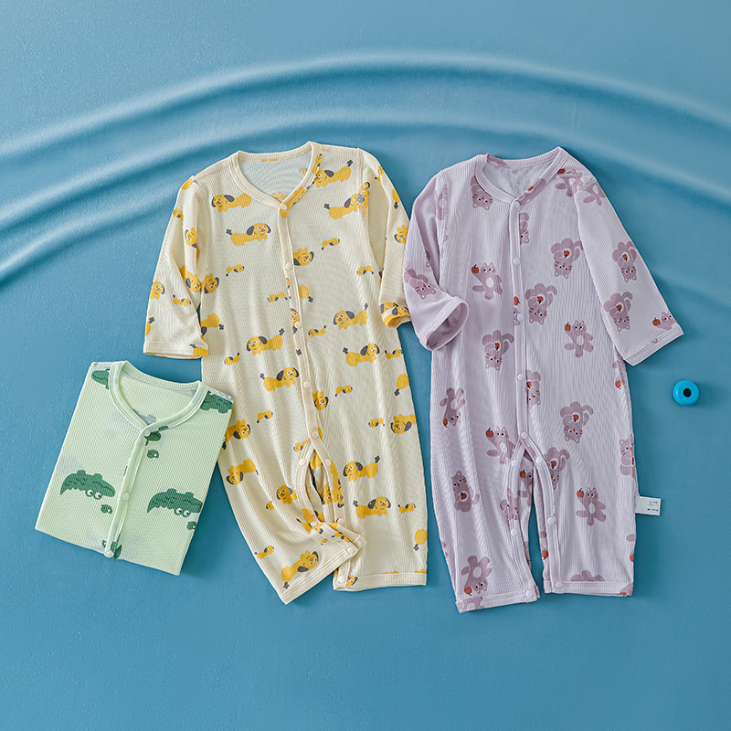 Modal baby jumpsuit summer thin men and women baby clothes home cool spring and summer air-conditioned clothes long-sleeved pajamas
