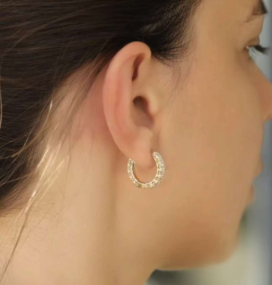 Chic Designer Jewelry: Premium Moissanite Hoop Earrings Rhodium-Coated Sterling Silver