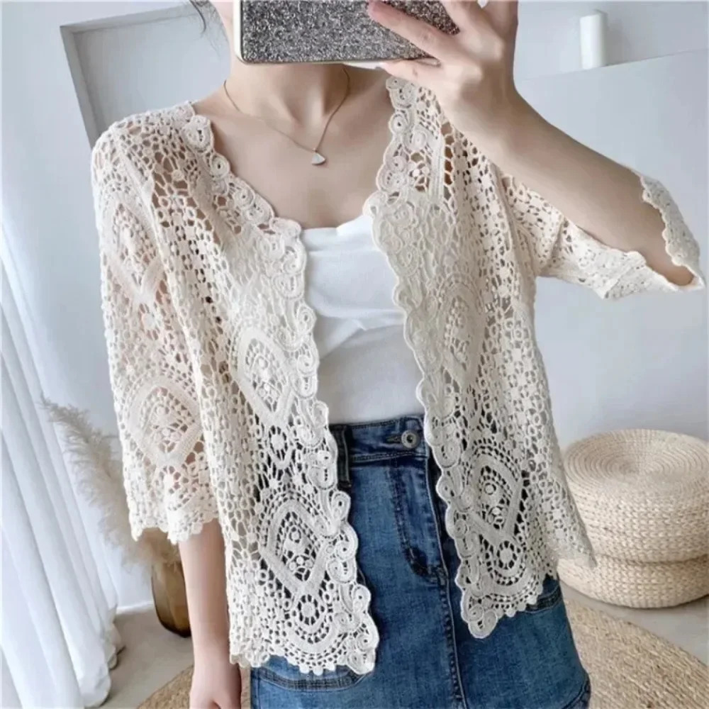 Thin Ethnic Style y Cardigan Harajuku Hollowed Out Coat Women Clothing Basic Jacket Fashion Streetwear Casual 250611