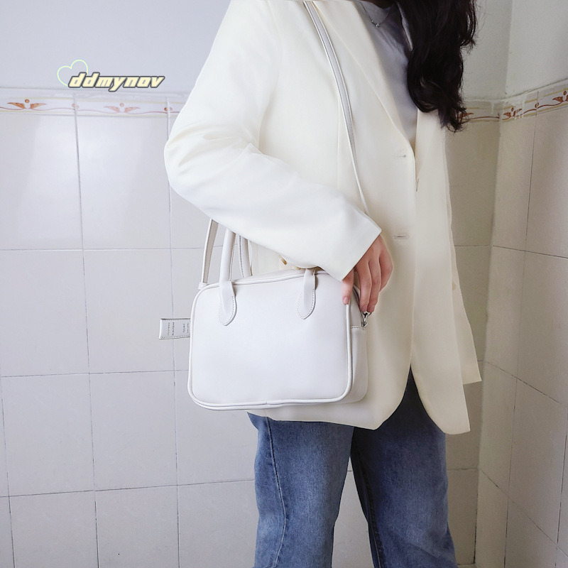Korean Niche Style Cream Color Fashionable Handbag Shoulder Crossbody Square Bag ddmynov