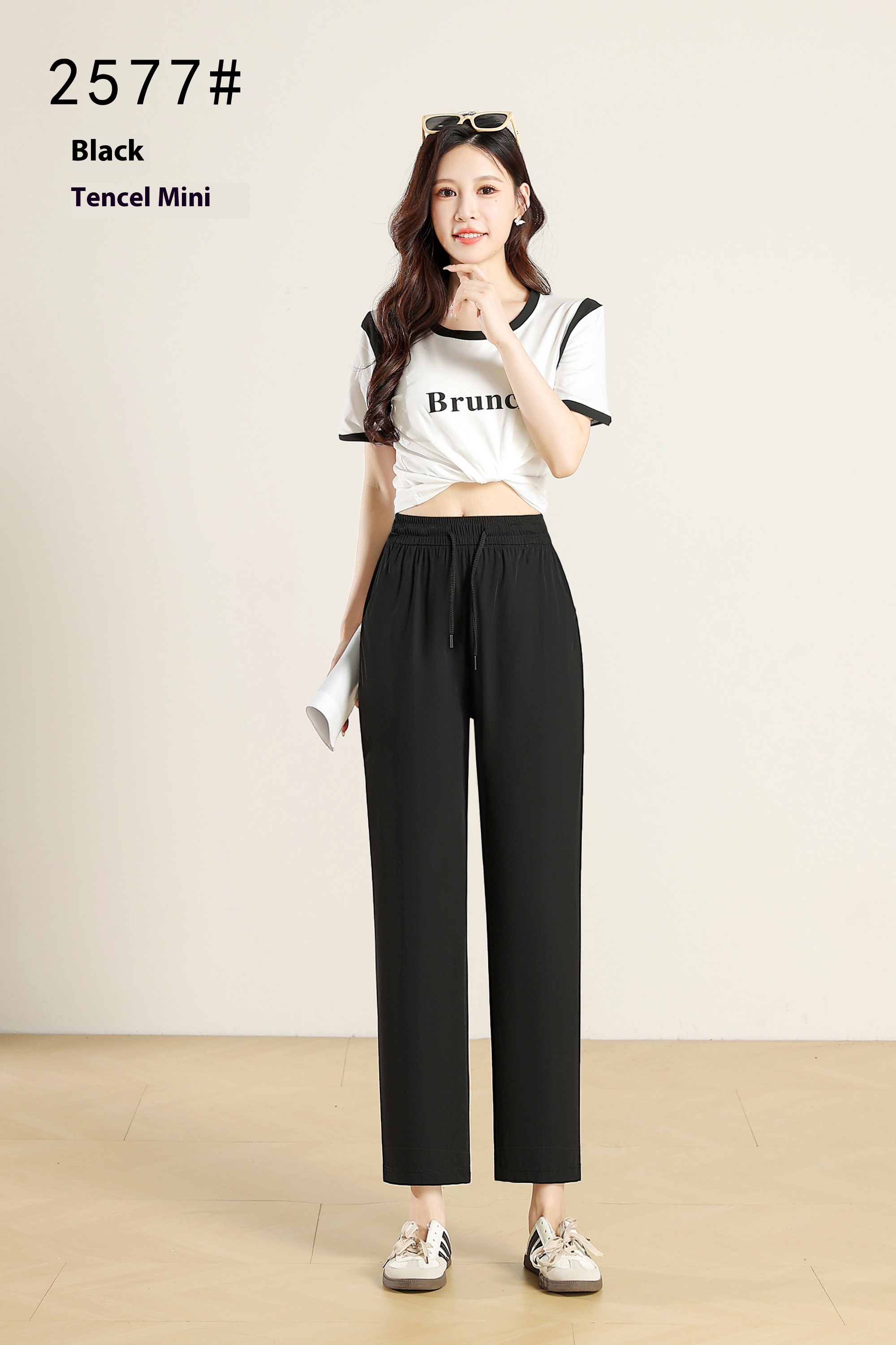 Tencel mini plaid wide-leg trousers Draped comfort Casual versatile soft drape Slouchy vibe