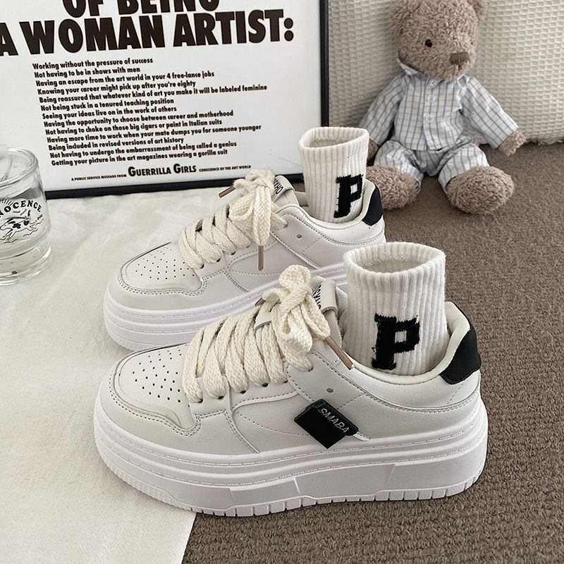 Ddmysports Korean Style Casual Sneakers Women Spring Autumn Internet Celebrity Height Increasing Versatile Breathable Thick Sole Bread White Shoes Out