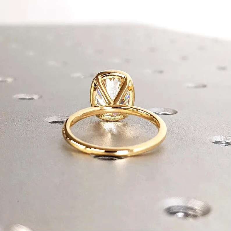 FOXI 3ct Elongated Cushion Cut Moissanite Ring Solid 925 Silver Engagement Ring Bezel Setting Statement Ring Bridal Jewelry