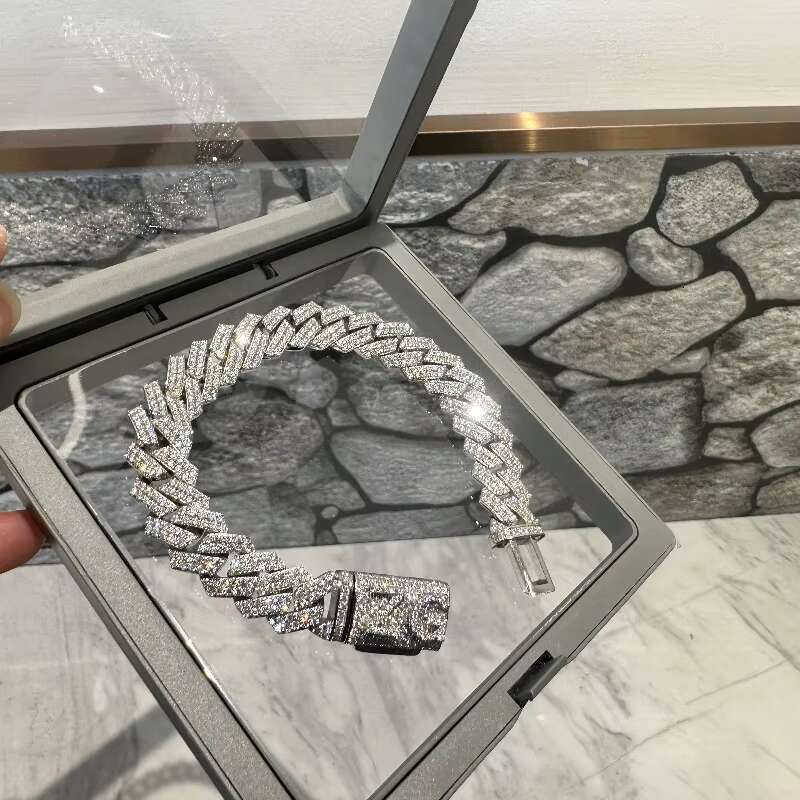 Hip Hop Style Iced Out Jewelry 6mm 8mm 10mm 12mm 14mm 20mm Width 925 Sterling Silver VVS Moissanite Cuban Link Chain Bracelet