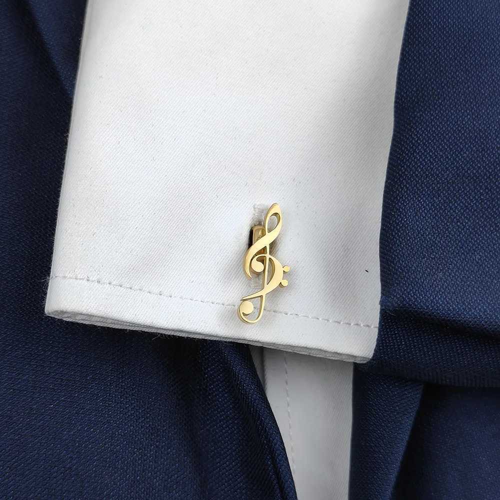 Unique 18K stainless steel gold-plated cufflinks high-pitched clef design fashionable lapel pin gift for friends XJ250614