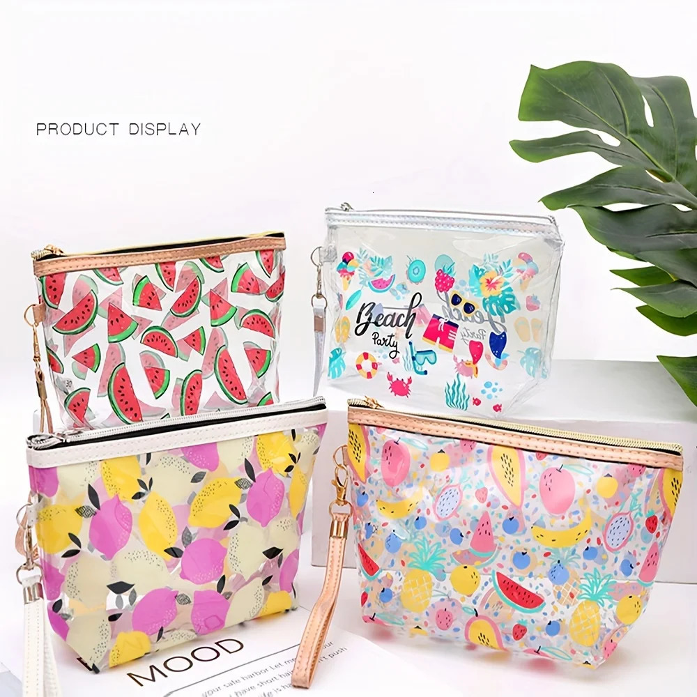 Clear PVC Cosmetic Bag Women Printed Make Up Pouch Travel Wash Toiletry Storage Organizer Waterproof Makeup Beauty Case 250614