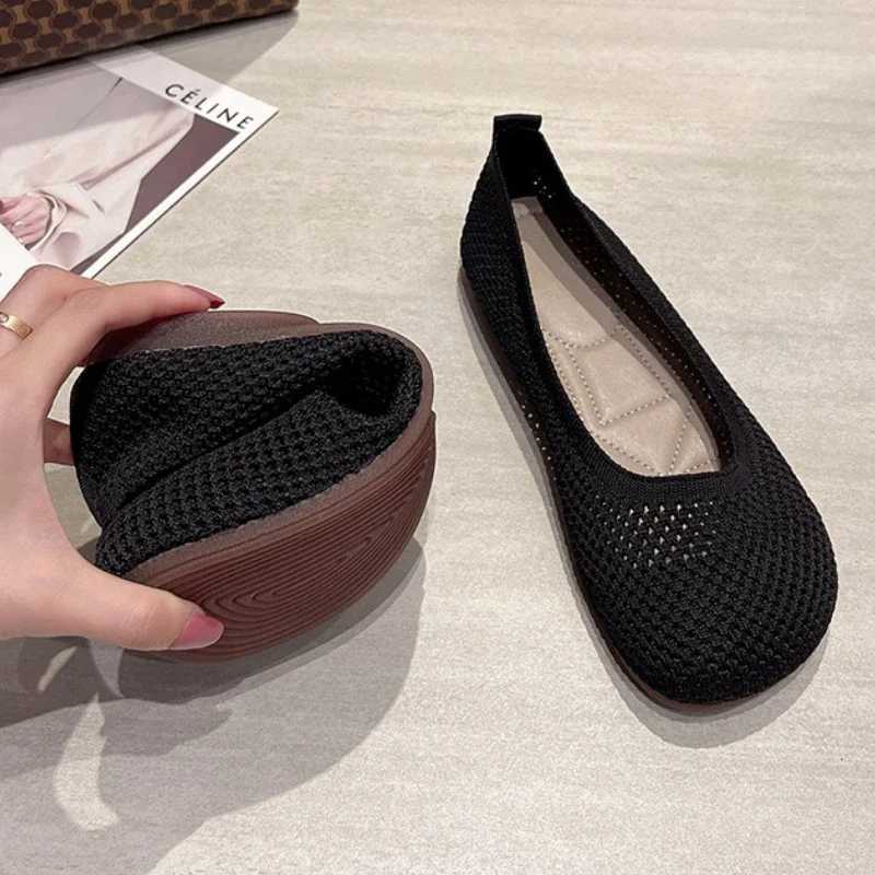 Big Size 42 Women Flats Knitted Breathable Sneakers Ladies Soft Bottom Ballet Loafers Casual Slip Boat Shoe for Woman XJ250614
