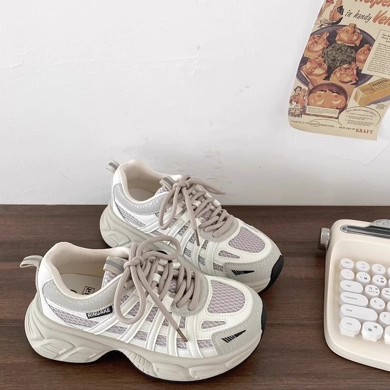 Ddmysports Platform Height Increasing Dad Sneakers For Women Spring Autumn New Color Block Lace Up Versatile Running Sports Casual S Shoes Trend Outdo