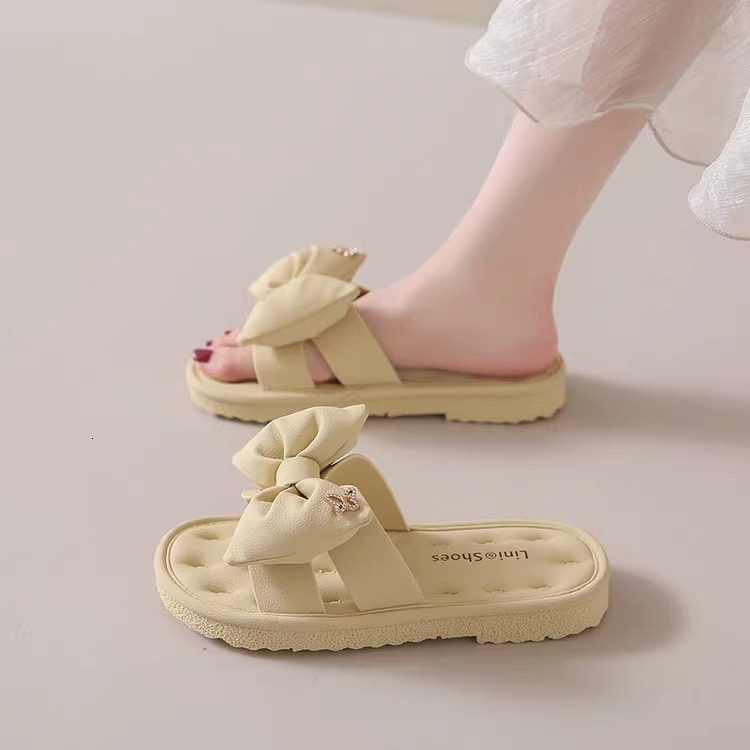 Ddmysports Bowknot One Strap Sandals Outdoor Wear New Summer Flat Non Slip Beach Shoes High End Cool Slippers For Women Outdoor Shoes