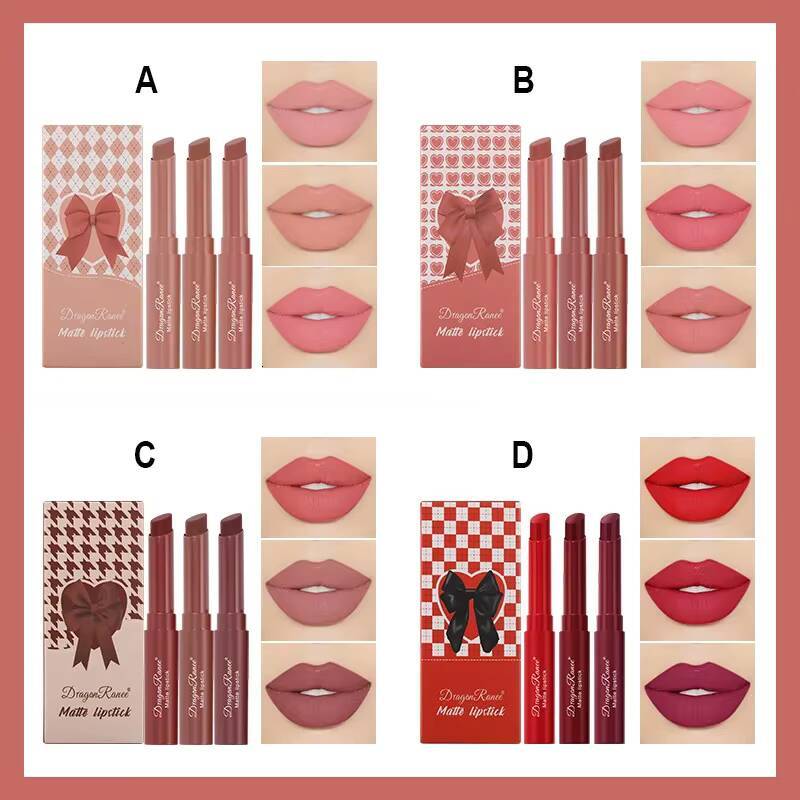 1/3PcsMatte Lipstick Nude Pink Matte Solid Gloss Long Lasting Velve Tinted Balm Waterproof Set Colouring Lip Tint Stick happy