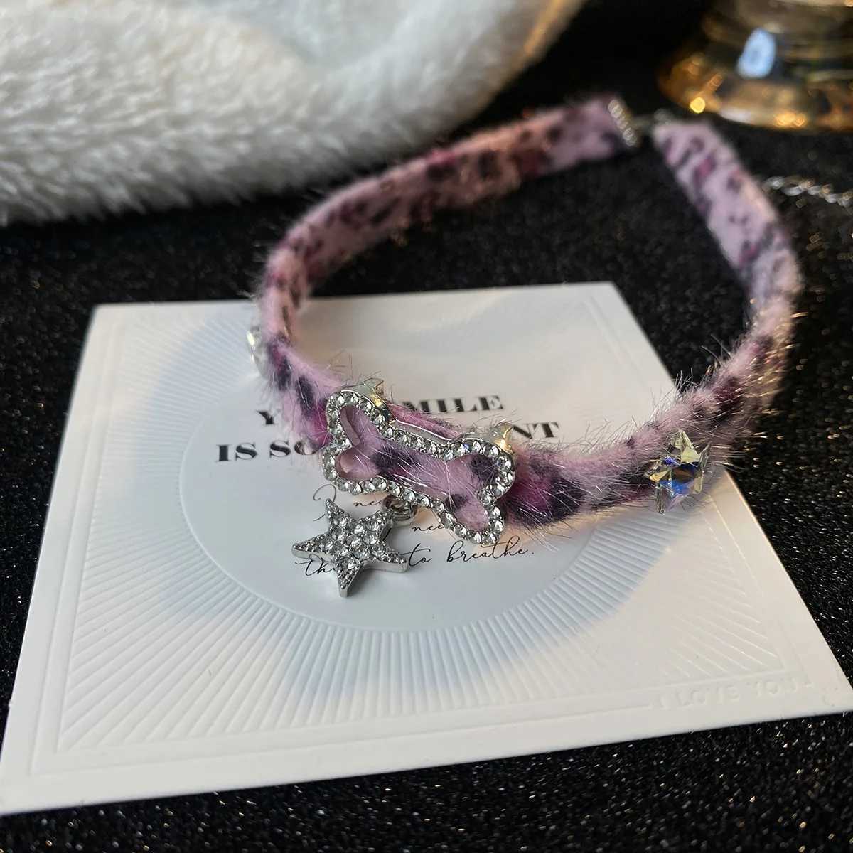 Plush Leopard Bone Necklace Choker Korean Kawaii Fashion Star Pendant Necklace Harajuku Sexy Accessories Women Y2K Jewelry Gift Z250614