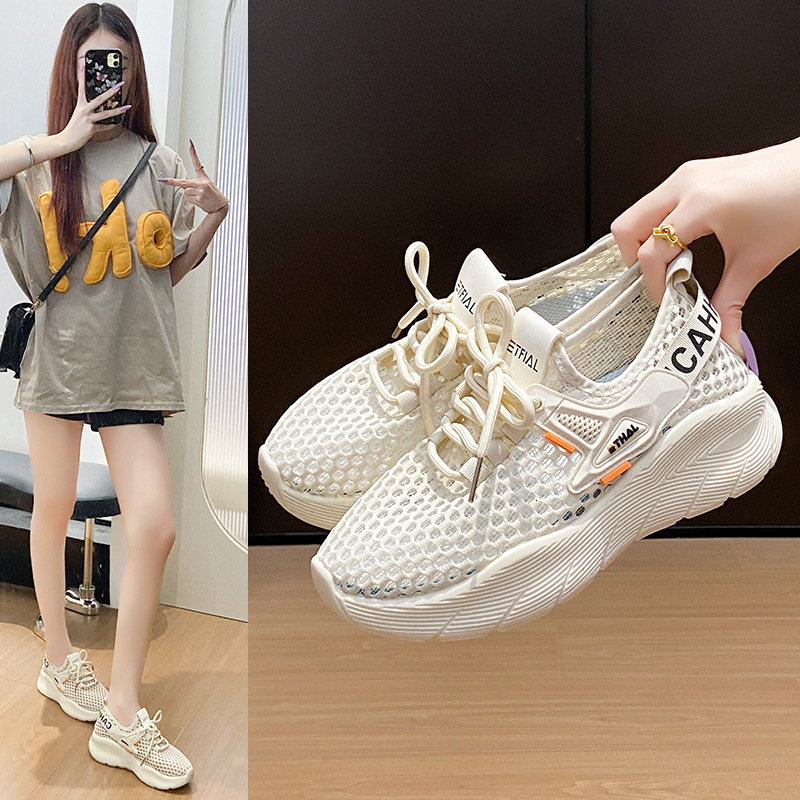 Ddmysports Ins Breathable Sneakers For Women Hollow Student Sports Running Casual Shoes Thick Sole Height Increasing F Outdoor Shoes