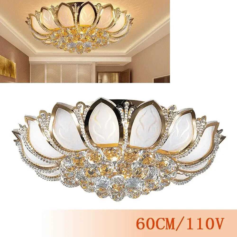Modern Flush Mount Crystal Bedroom Ceiling Light Lotus Chandelier Living Room Lighting XJ2500613