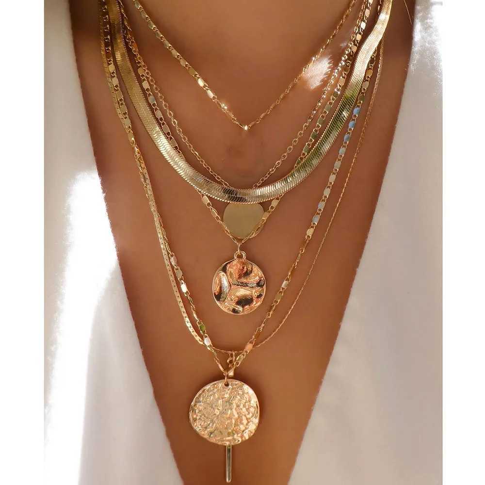 Vintage Gold Color Multiple Styles Necklace For Women Trendy Multi-Layer Disc Pendant Necklaces New Tendyaces Set Jewelry Gifts Z250614