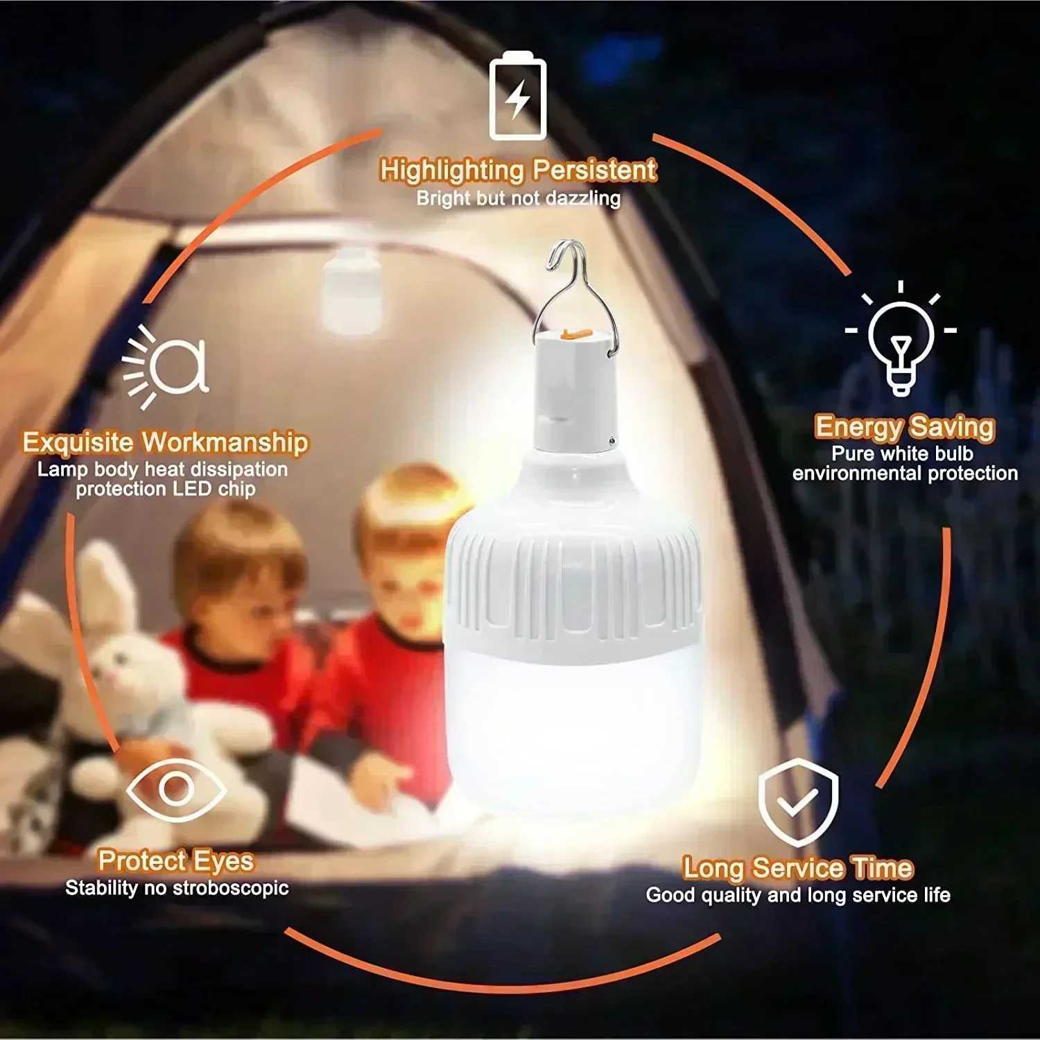 60W Emergency Light Outdoor Camping Supplies Edc Outdoor USB Rechargeable LED Light Bulb Lantern Hiking Sports Entertainment W250613
